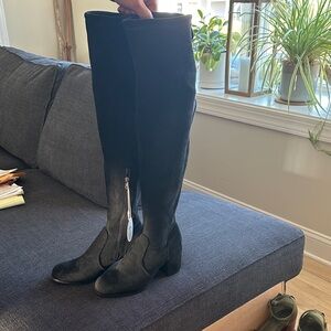 Women's Black Over-the-Knee Suede Block Heel Boots